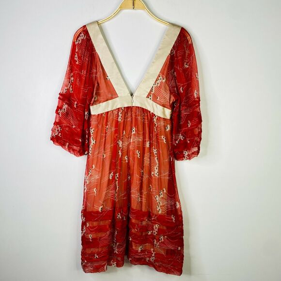 Development by Erica Davies Red Gold Crinkle Silk Dress Size 4 - Picture 4 of 9